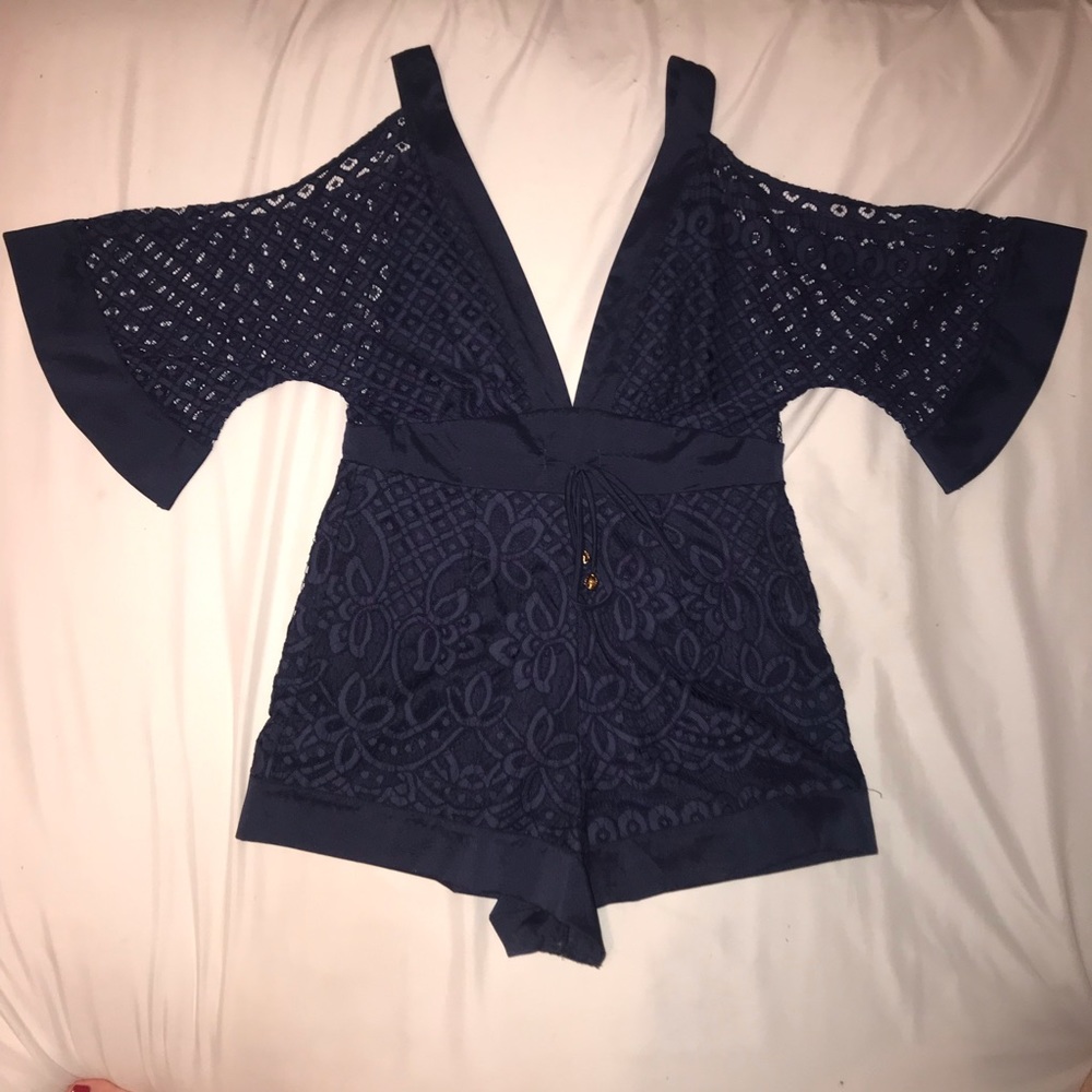 Navy Blue Lace Cut Out Romper